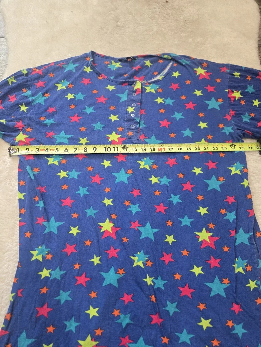 Just Love Blue Stars Short Sleeve Whimsigoth Retro Cotton Sleep Shirt, 2X